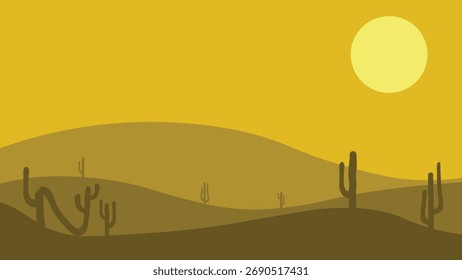 Atmósfera de desierto de cielo amarillo con ilustración de fondo de cactus