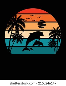 Sunset Vintage Dolphin T Shirt Design