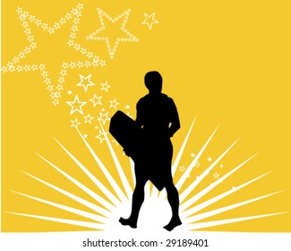 sunset and wake boarder - vector