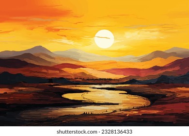 Pared Sunset Arte Paisaje Pared Art Sunset Paisaje Pared Decoración Pared Cortina Arte para Office Habitación Papel de escritorio Escalable Listo para Imprimir