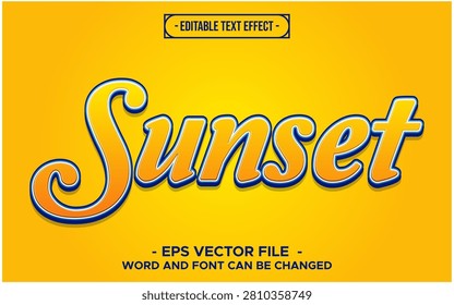 Sunset Warm Orange Yellow Script Cursive Glossy 3D Editable Text Effect EPS Vector