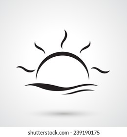 sunset and water waves vector