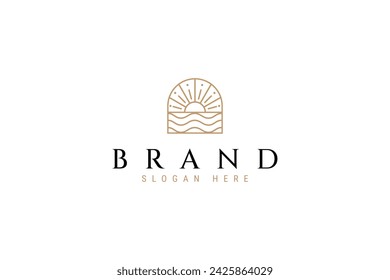 Sunset wave line art Logo Template Vector illustration. Creative Luxury Premium Symbol.