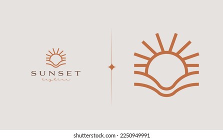 Sunset Wave Logo Template. Universal creative premium symbol. Vector illustration. Creative Minimal design template. Symbol for Corporate Business Identity