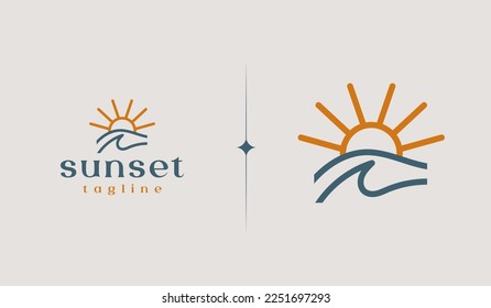 Sunset Wave Logo Template. Universal creative premium symbol. Vector illustration. Creative Minimal design template. Symbol for Corporate Business Identity
