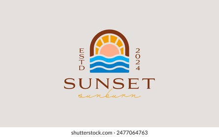 Sunset Wave Logo Template. Universal creative premium symbol. Vector illustration. Creative Minimal design template. Symbol for Corporate Business Identity