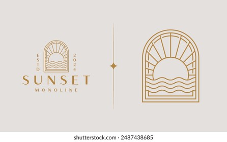 Sunset Wave Logo Template. Universal creative premium symbol. Vector illustration. Creative Minimal design template. Symbol for Corporate Business Identity