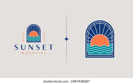 Sunset Wave Logo Template. Universal creative premium symbol. Vector illustration. Creative Minimal design template. Symbol for Corporate Business Identity