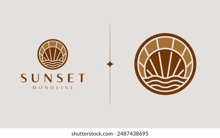 Sunset Wave Logo Template. Universal creative premium symbol. Vector illustration. Creative Minimal design template. Symbol for Corporate Business Identity