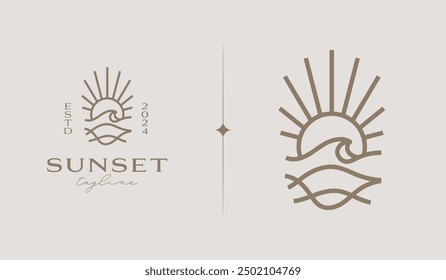 Plantilla de Logo Sunset Wave. Símbolo creativo premium universal. Ilustración vectorial. Plantilla de diseño minimalista creativa. Símbolo de la identidad empresarial Corporativa