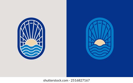 Sunset Wave Logo Template. Universal creative premium symbol. Vector illustration. Creative Minimal design template. Symbol for Corporate Business Identity