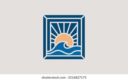 Plantilla de Logo Sunset Wave. Símbolo creativo premium universal. Ilustración vectorial. Plantilla de diseño minimalista creativa. Símbolo de la identidad empresarial Corporativa