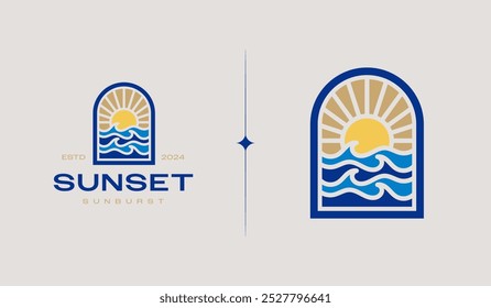 Sunset Wave Logo Template. Universal creative premium symbol. Vector illustration. Creative Minimal design template. Symbol for Corporate Business Identity