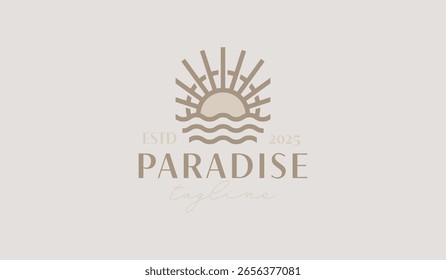 Plantilla de Logo Sunset Wave. Símbolo creativo premium universal. Ilustración vectorial. Plantilla de diseño minimalista creativa. Símbolo de la identidad empresarial Corporativa