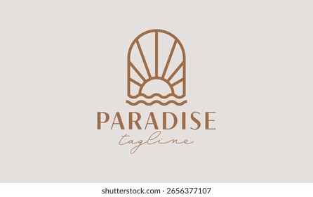 Modelo de logotipo Sunset Wave. Símbolo universal criativo premium. Ilustração vetorial. Modelo de design Creative Minimal. Símbolo de Identidade Corporativa de Negócios