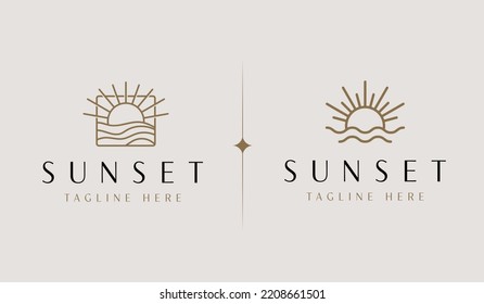 Sunset wave Monoline Logo Template. Universal creative premium symbol. Vector illustration