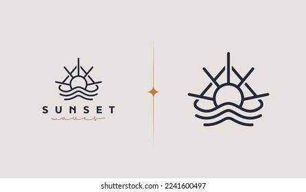 Sunset wave Monoline Logo Template. Universal creative premium symbol. Vector illustration