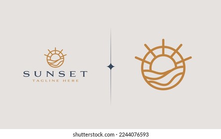 Sunset wave Monoline Logo Template. Universal creative premium symbol. Vector illustration