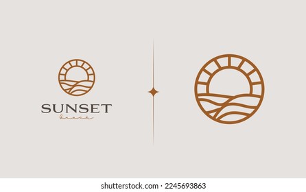 Sunset wave Monoline Logo Template. Universal creative premium symbol. Vector illustration