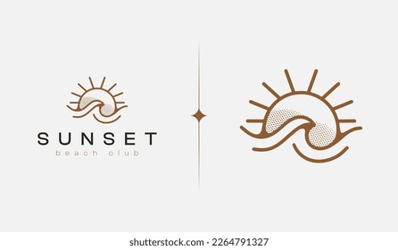 Sunset wave Monoline Logo Template. Universal creative premium symbol. Vector illustration