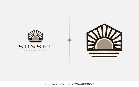 Sunset wave Monoline Logo Template. Universal creative premium symbol. Vector illustration