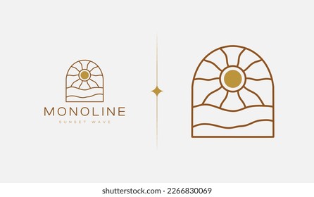 Plantilla de logotipo de la ola de sol en monolina. Símbolo universal creativo premium. Ilustración del vector