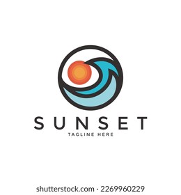 Sunset wave Monoline Logo Template. Universal creative premium symbol. Vector illustration