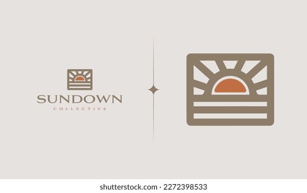 Sunset wave Monoline Logo Template. Universal creative premium symbol. Vector illustration
