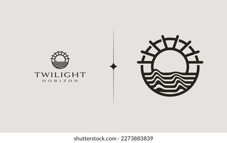 Sunset wave Monoline Logo Template. Universal creative premium symbol. Vector illustration