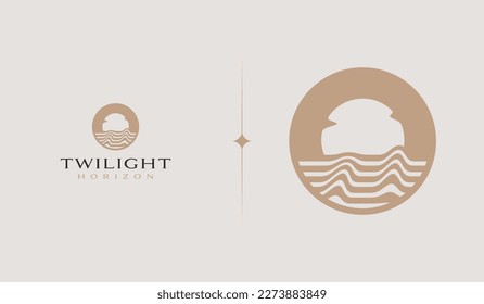 Sunset wave Monoline Logo Template. Universal creative premium symbol. Vector illustration