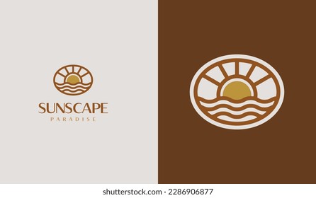 Sunset wave Monoline Logo Template. Universal creative premium symbol. Vector illustration