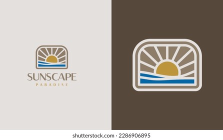 Sunset wave Monoline Logo Template. Universal creative premium symbol. Vector illustration