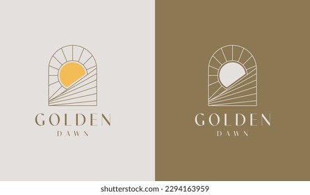 Sunset wave Monoline Logo Template. Universal creative premium symbol. Vector illustration