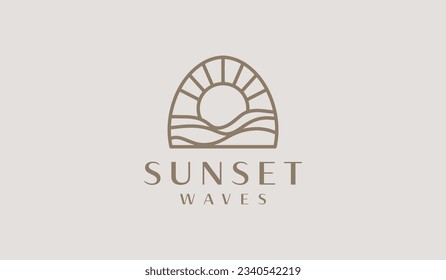 Sunset wave Monoline Logo Template. Universal creative premium symbol. Vector illustration