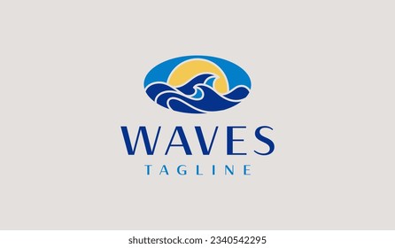 Sunset wave Monoline Logo Template. Universal creative premium symbol. Vector illustration