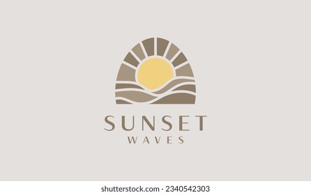 Sunset wave Monoline Logo Template. Universal creative premium symbol. Vector illustration