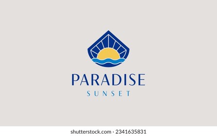 Plantilla de logotipo de la ola de sol en monolina. Símbolo universal creativo premium. Ilustración del vector
