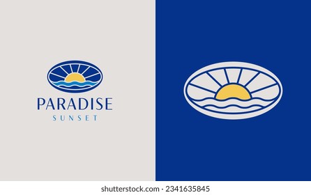 Sunset wave Monoline Logo Template. Universal creative premium symbol. Vector illustration