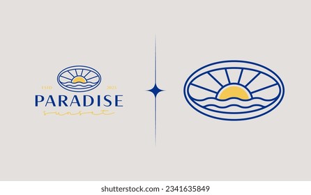 Sunset wave Monoline Logo Template. Universal creative premium symbol. Vector illustration