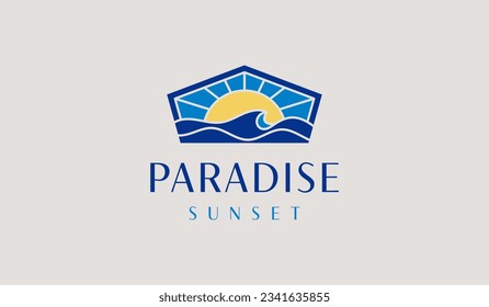 Sunset wave Monoline Logo Template. Universal creative premium symbol. Vector illustration