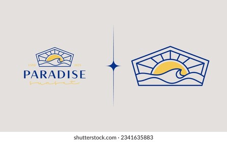 Sunset wave Monoline Logo Template. Universal creative premium symbol. Vector illustration