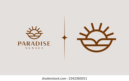 Vorlage für Sunset Wave Monoline Logo. Universal Creative Premium Symbol. Vektorgrafik. Kreative minimale Design-Vorlage. Symbol für die Unternehmensidentität