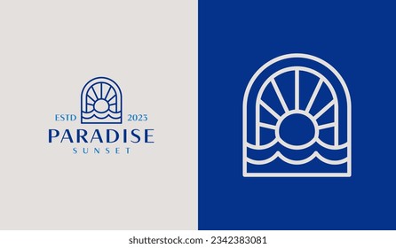 Sunset Wave Monoline Logo Template. Universal creative premium symbol. Vector illustration. Creative Minimal design template. Symbol for Corporate Business Identity