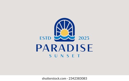 Sunset Wave Monoline Logo Template. Universal creative premium symbol. Vector illustration. Creative Minimal design template. Symbol for Corporate Business Identity