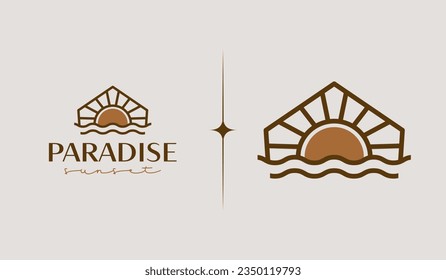 Sunset Wave Monoline Logo Template. Universal creative premium symbol. Vector illustration. Creative Minimal design template. Symbol for Corporate Business Identity