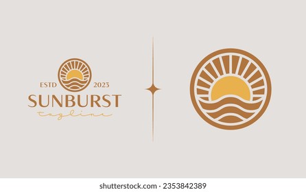 Sunset Wave Monoline Logo Template. Universal creative premium symbol. Vector illustration. Creative Minimal design template. Symbol for Corporate Business Identity