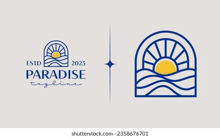 Sunset Wave Monoline Logo Template. Universal creative premium symbol. Vector illustration. Creative Minimal design template. Symbol for Corporate Business Identity