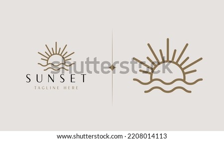 Sunset wave Monoline Logo Template. Universal creative premium symbol. Vector illustration