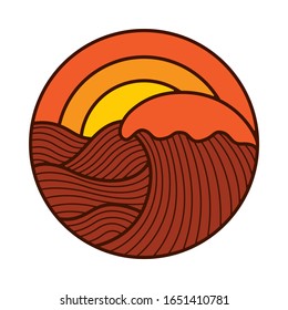 Sunset wave sea line graphic illustration vector art t-shirt design