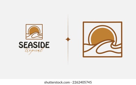 Sunset Wave Seaside monoline. Universal creative premium symbol. Vector sign icon logo template. Vector illustration